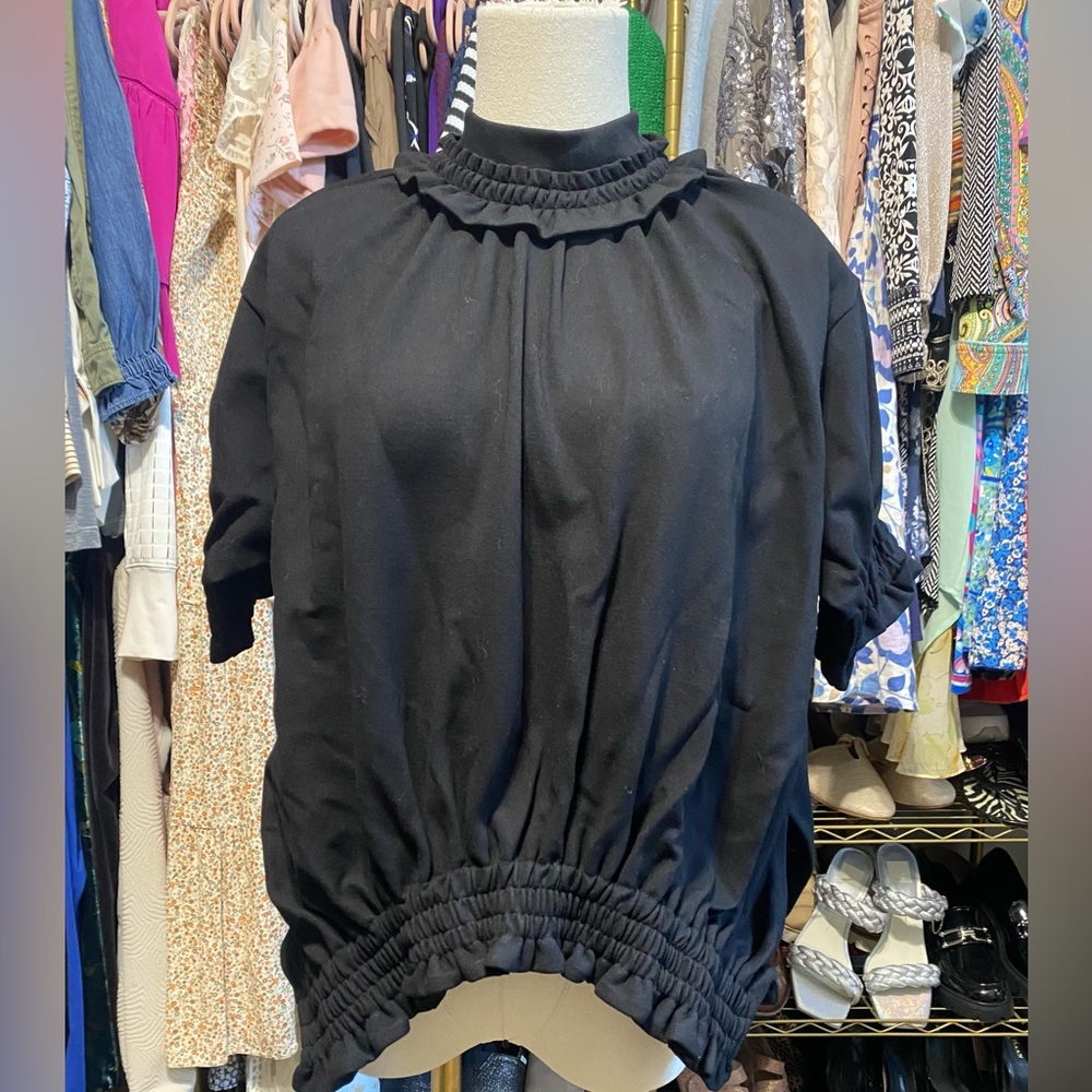 NWT Simone Rocha Black Ruched Puff Sleeve Top Spongy Jersey Blouse XS